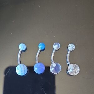 Blue and Clear Curved Barbell Navel Jewelry